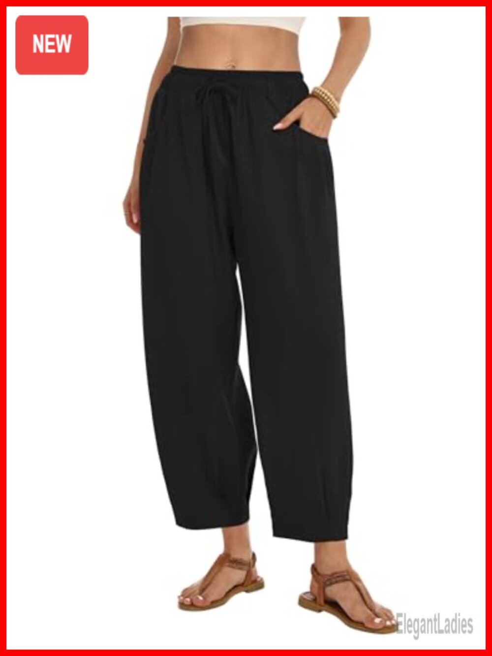 Women's Linen Wide Leg Palazzo Pants Loose Harem Elastic Waist Casual